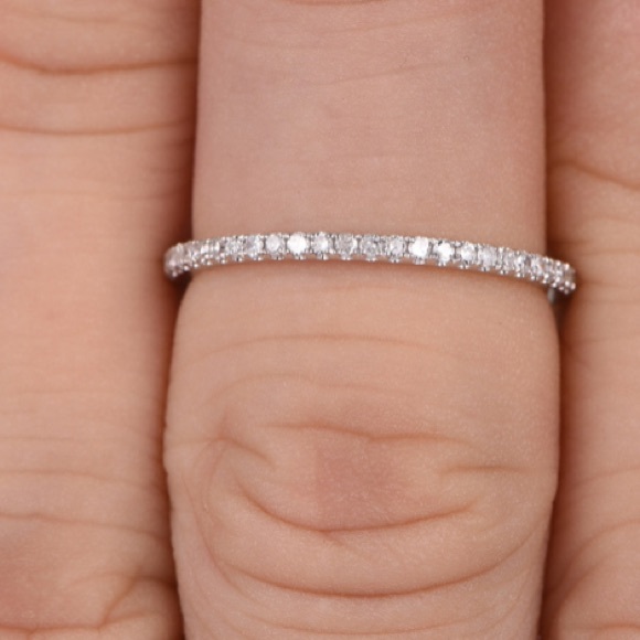 Sterling silver thin pave full eternity band ring - Picture 2 of 5